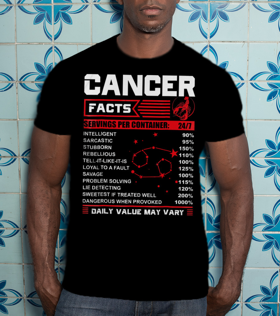 Cancer Facts Zodiac Traits Daily Value May Vary T-Shirt
