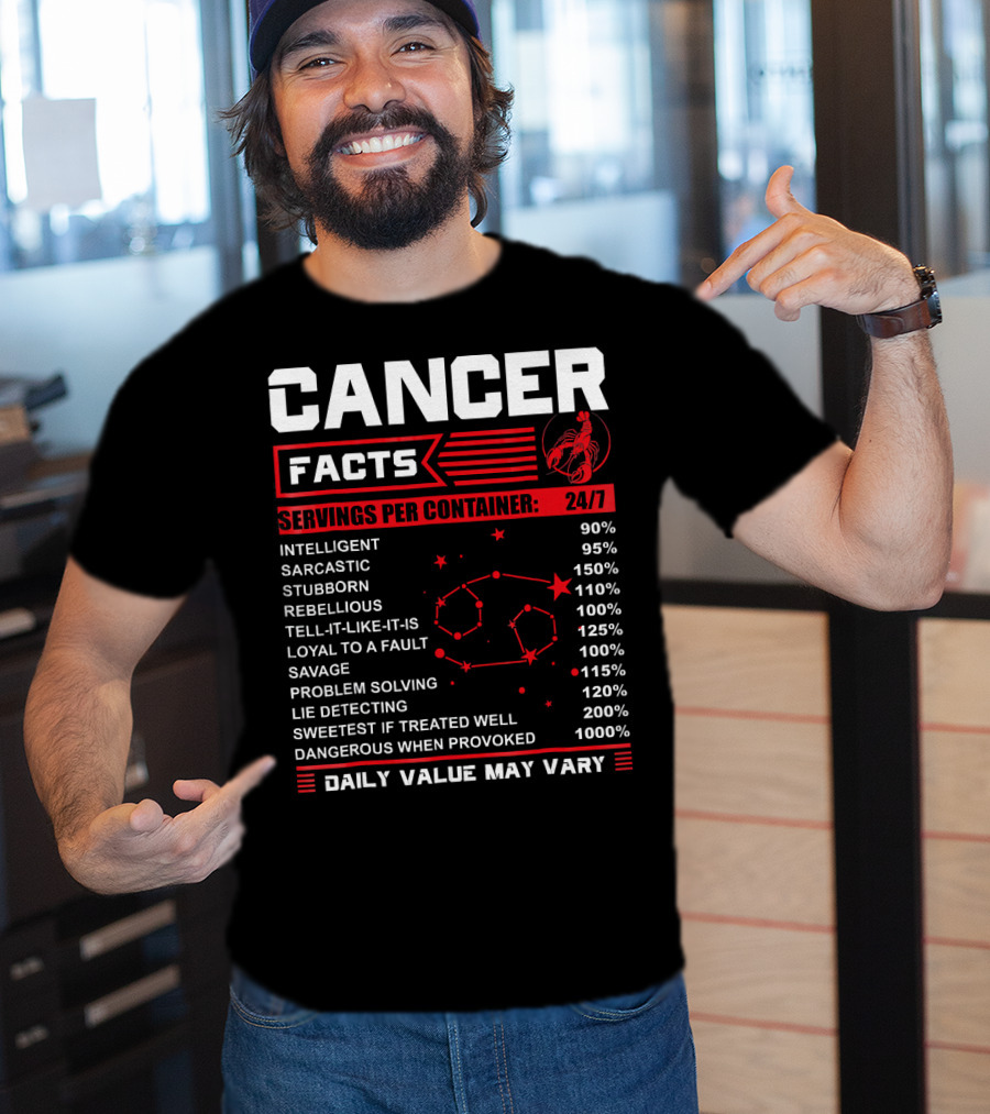 Cancer Facts Zodiac Traits Daily Value May Vary T-Shirt