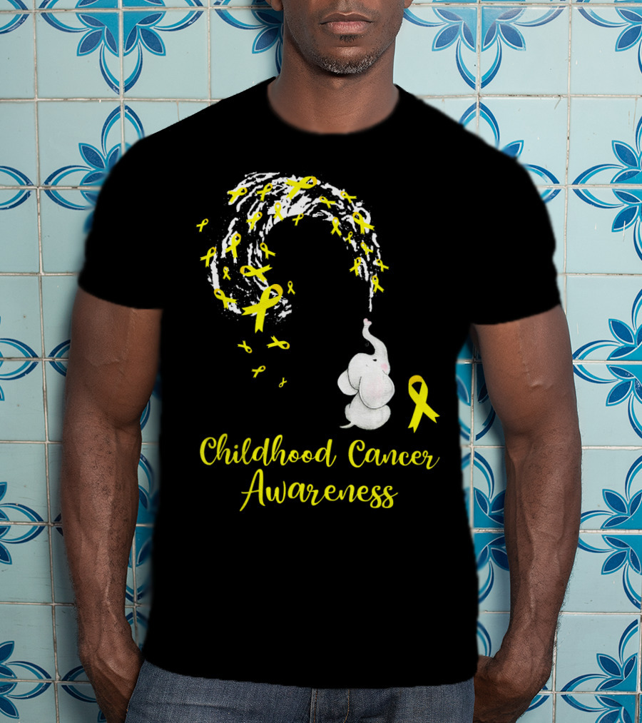 Childhood Cancer Awareness Elephant Spraying Yellow Ribbons T-Shirt