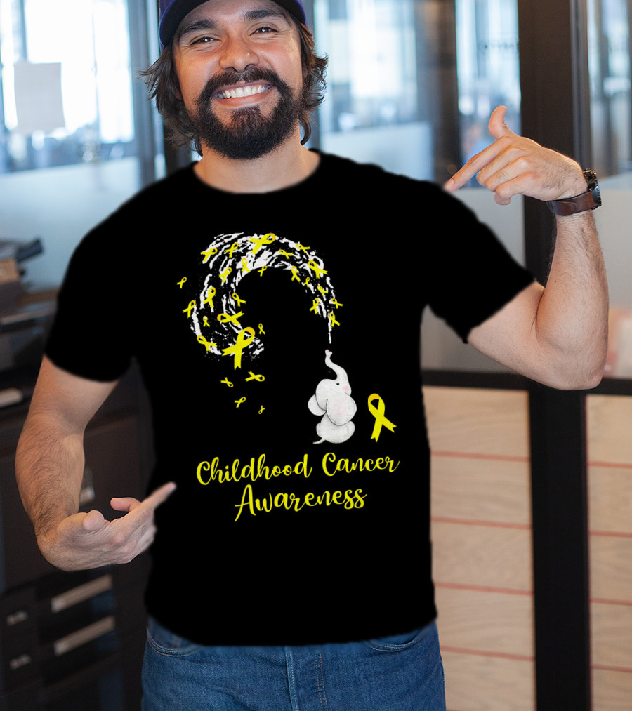 Childhood Cancer Awareness Elephant Spraying Yellow Ribbons T-Shirt
