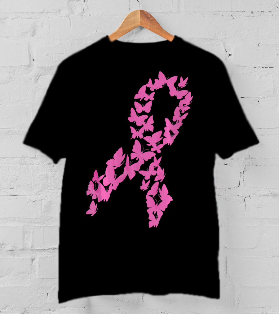 Pink Ribbon Butterfly Awareness Breast Cancer Cute T-Shirt