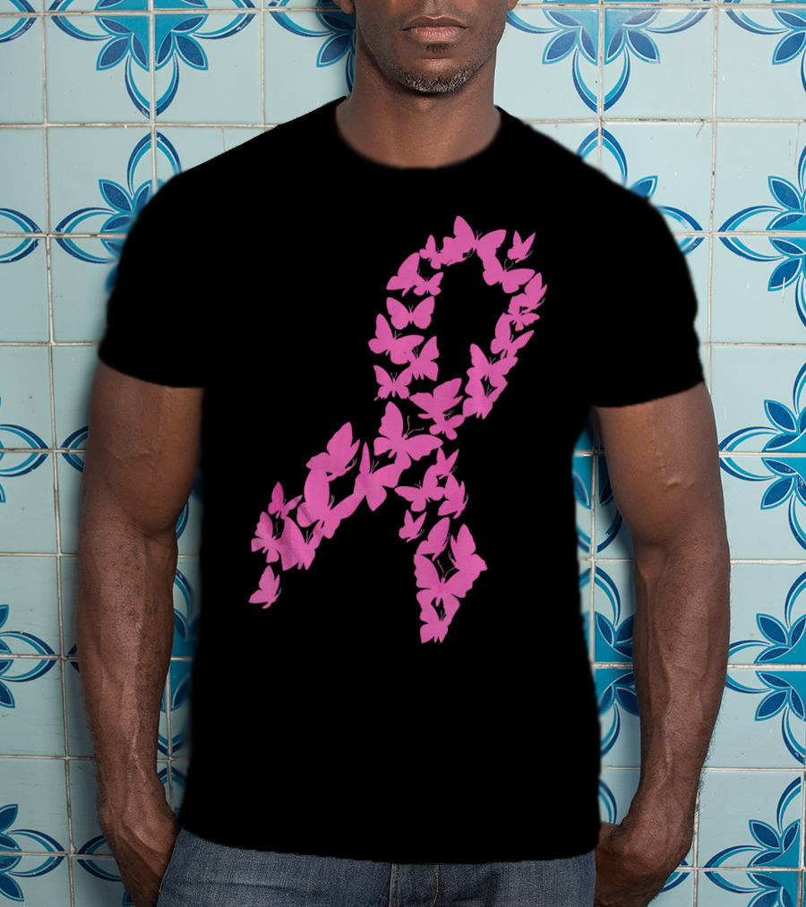Pink Ribbon Butterfly Awareness Breast Cancer Cute T-Shirt