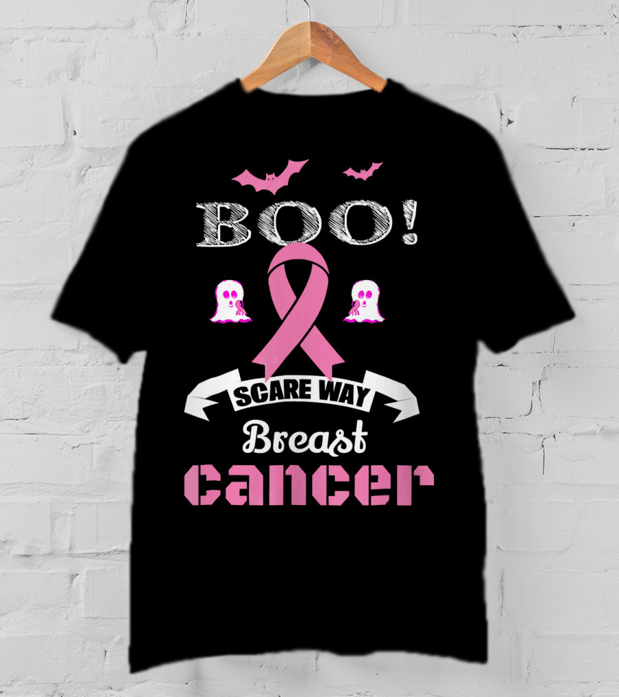BOO Scare Away Breast Cancer Pink Ribbon Bats Ghosts T-Shirt