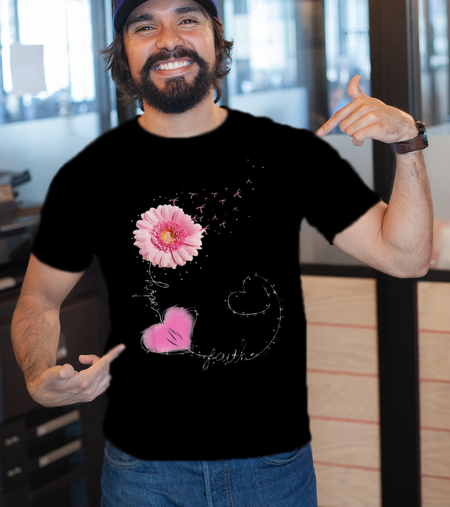 Hope Faith Pink Flower Hearts Breast Cancer Awareness T-Shirt