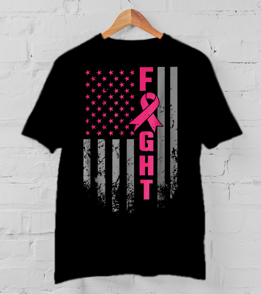Breast Cancer Awareness American Flag Fight T-Shirt