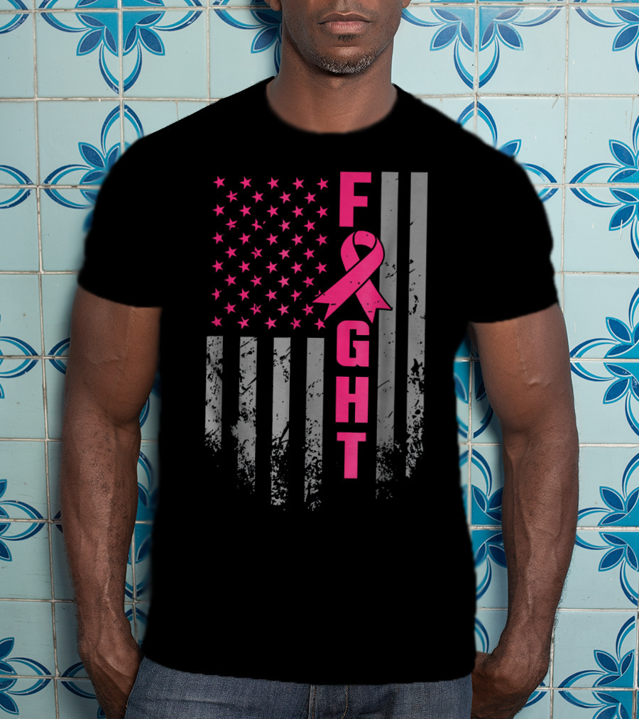 Breast Cancer Awareness American Flag Fight T-Shirt