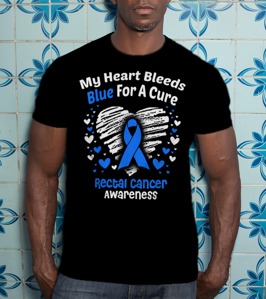 My Heart Bleeds Blue For A Cure Rectal Cancer Awareness T-Shirt