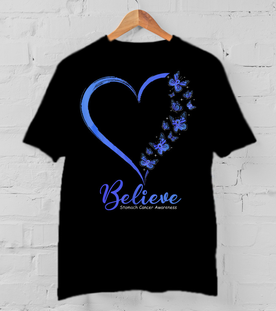 Believe Butterfly Stomach Cancer Awareness T-Shirt