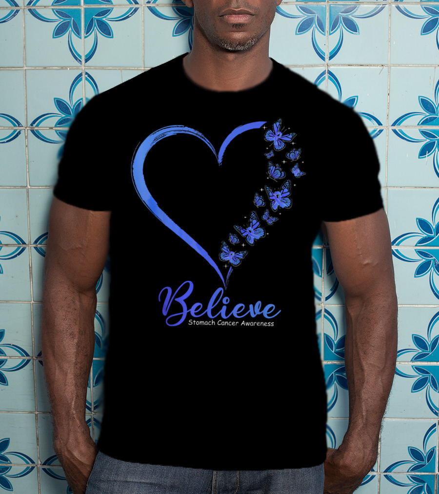 Believe Butterfly Stomach Cancer Awareness T-Shirt