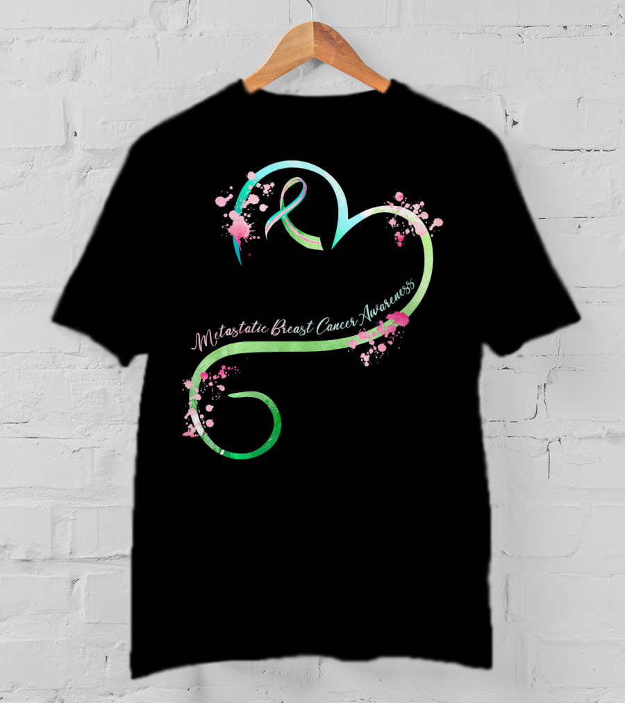 Metastatic Breast Cancer Awareness Heart Ribbon Splatters T-Shirt