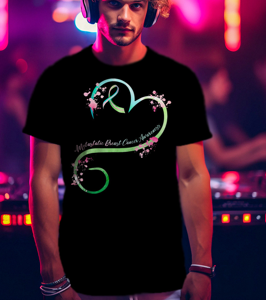 Metastatic Breast Cancer Awareness Heart Ribbon Splatters T-Shirt
