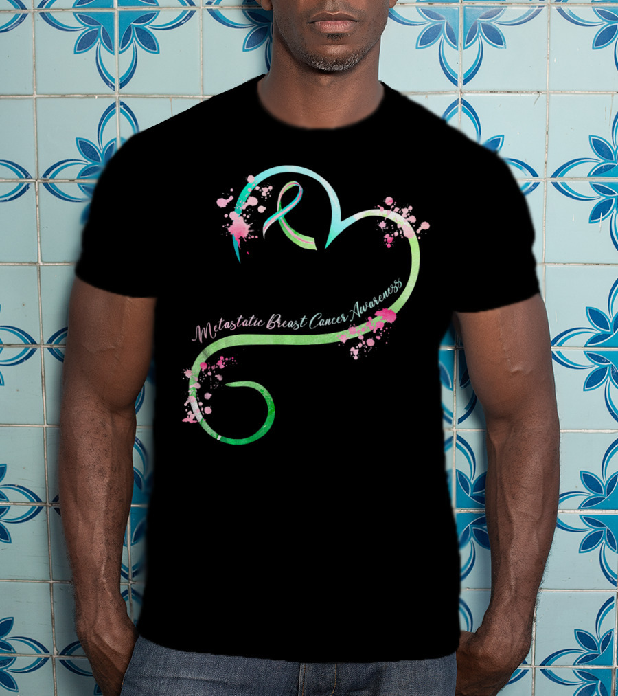 Metastatic Breast Cancer Awareness Heart Ribbon Splatters T-Shirt