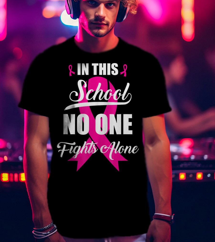 In This School No One Fights Alone Breast Cancer Awareness Pink T-Shirt