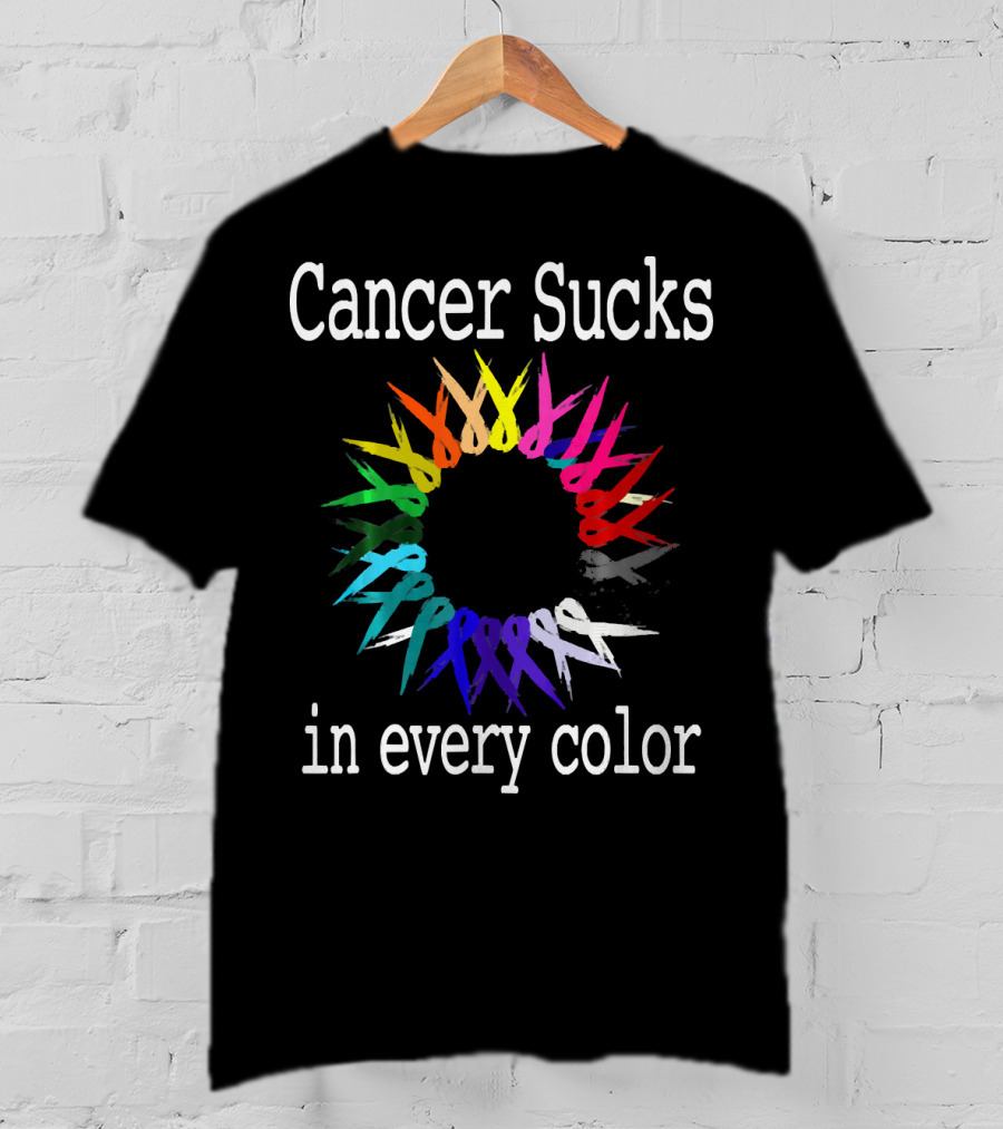 Cancer Sucks Awareness Ribbons In Every Color T-Shirt