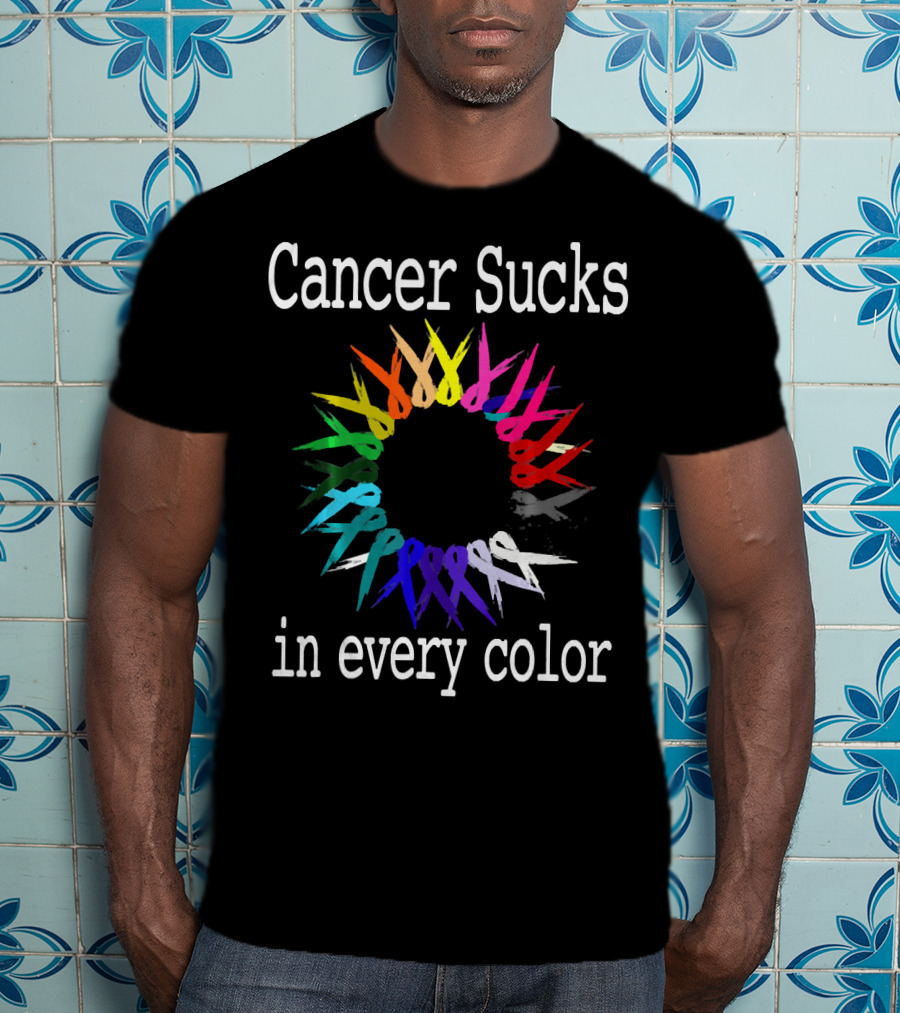 Cancer Sucks Awareness Ribbons In Every Color T-Shirt