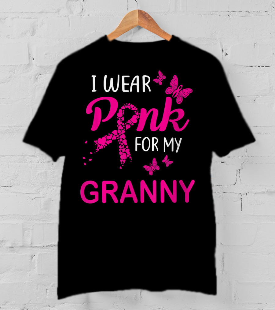 I Wear Pink For My Granny Breast Cancer Awareness Butterflies T-Shirt