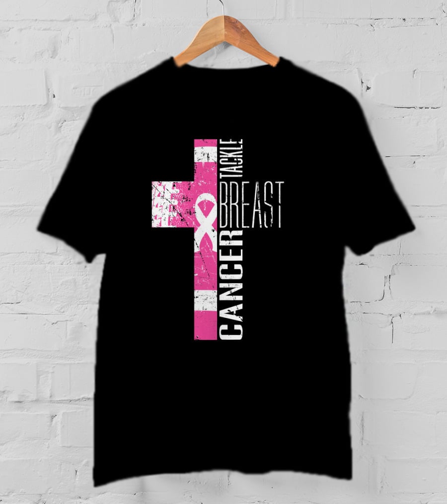 Tackle Breast Cancer Pink Ribbon Cross T-Shirt