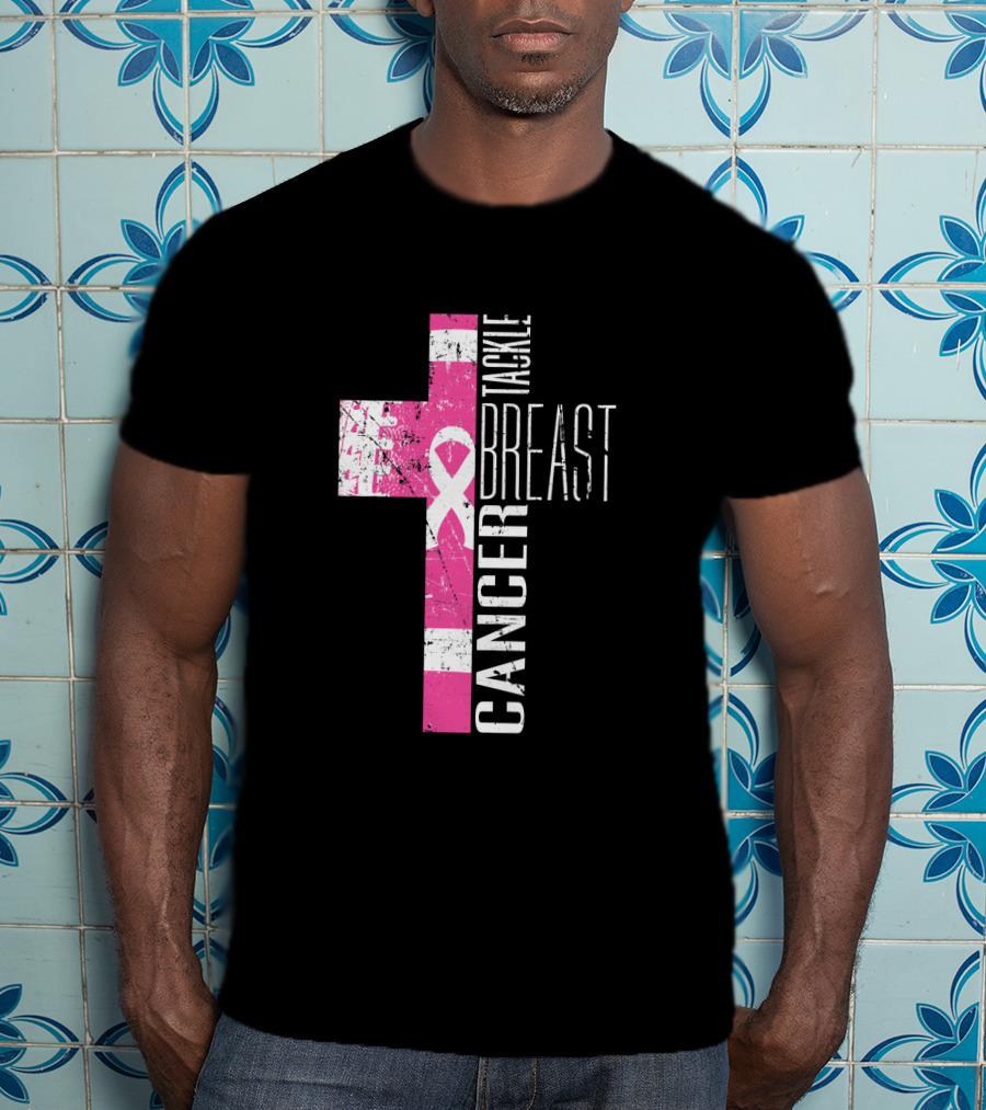 Tackle Breast Cancer Pink Ribbon Cross T-Shirt