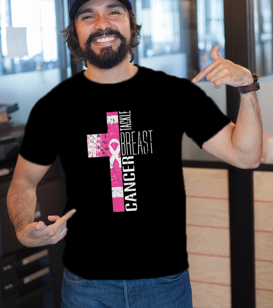 Tackle Breast Cancer Pink Ribbon Cross T-Shirt