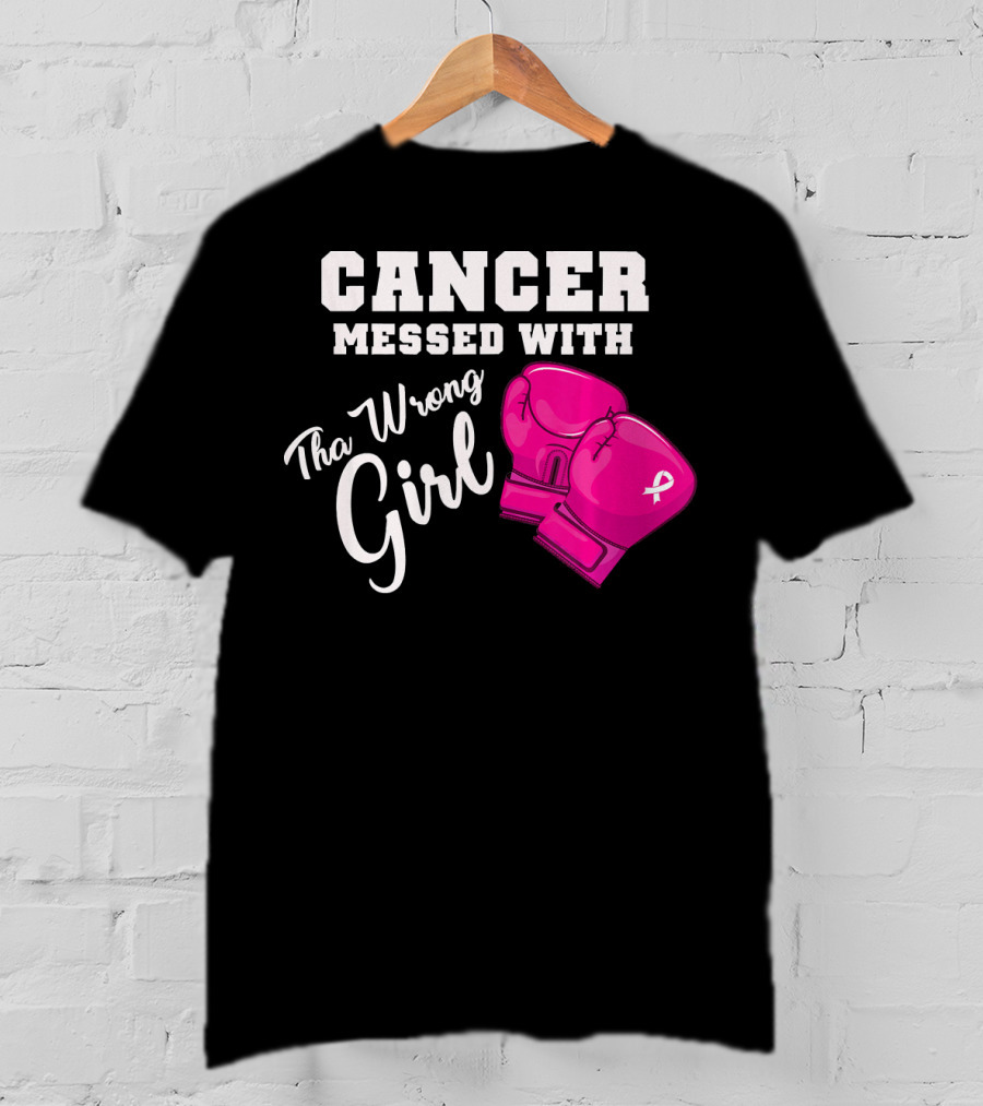 Cancer Messed With The Wrong Girl Boxing Gloves Breast Cancer Awareness T-Shirt