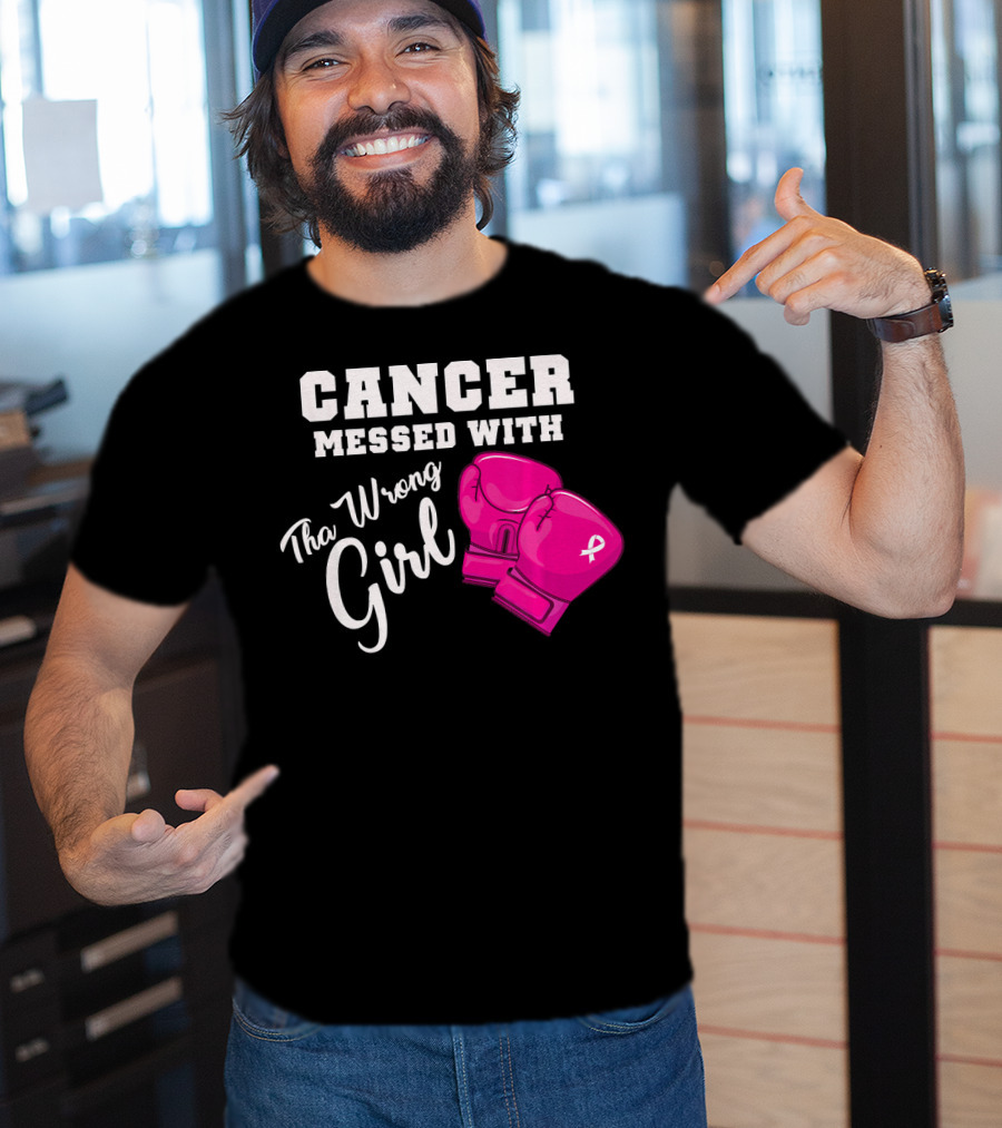 Cancer Messed With The Wrong Girl Boxing Gloves Breast Cancer Awareness T-Shirt