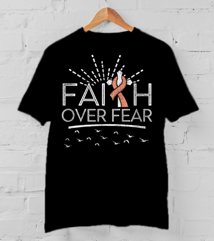 Faith Over Fear Peach Ribbon Uterine Cancer Awareness T-Shirt