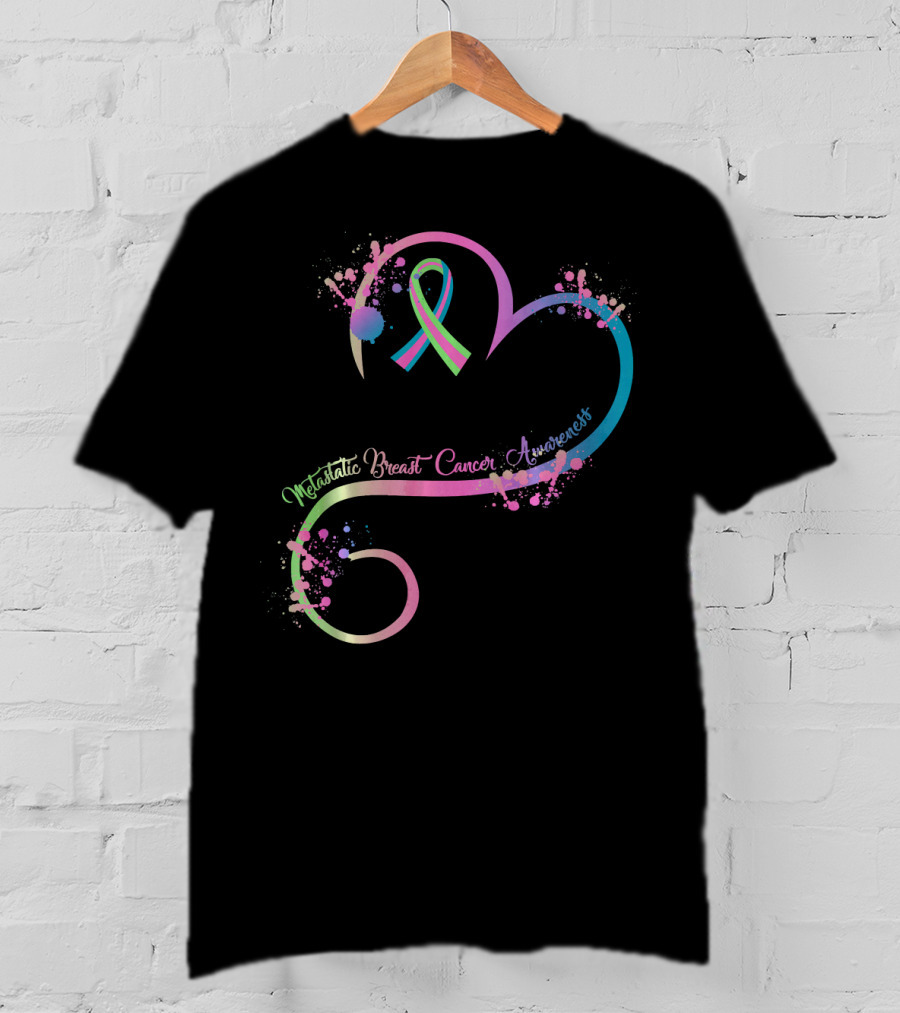 Heart Ribbon Metastatic Breast Cancer Awareness T-Shirt