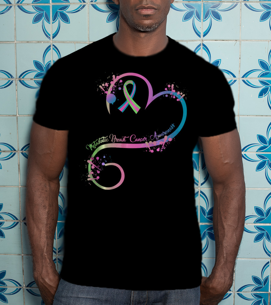 Heart Ribbon Metastatic Breast Cancer Awareness T-Shirt