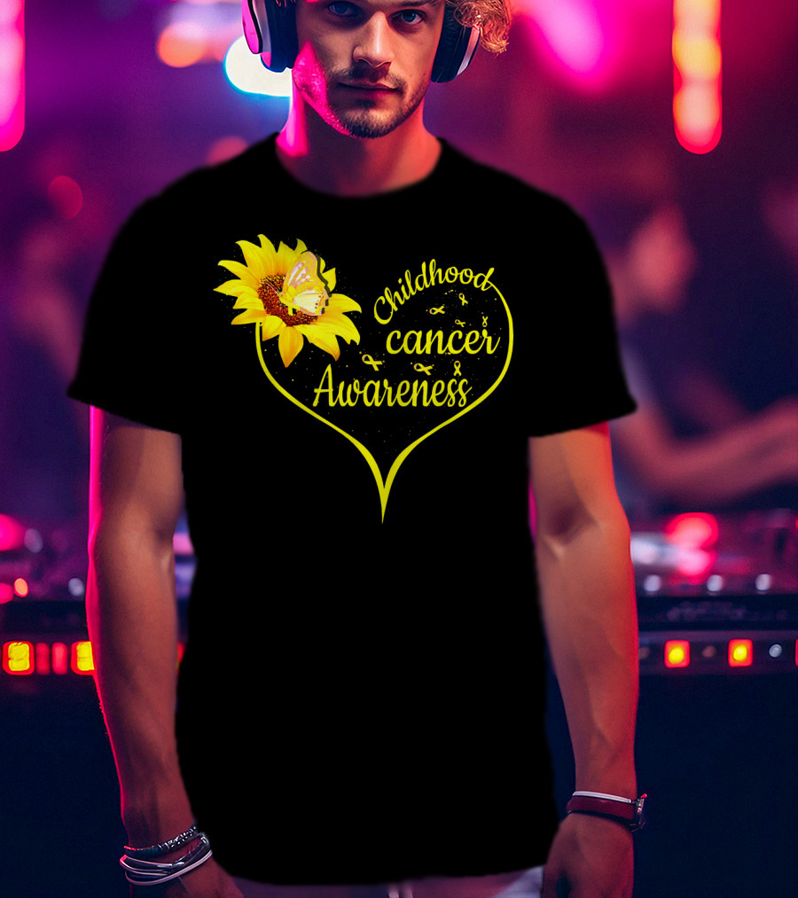 Childhood Cancer Awareness Flower Butterfly Gold T-Shirt