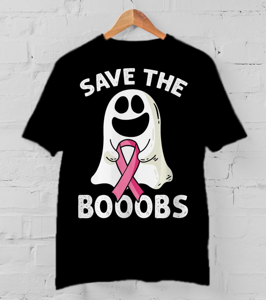Save The Boooobs Funny Ghost Pink Ribbon Breast Cancer Awareness T-Shirt