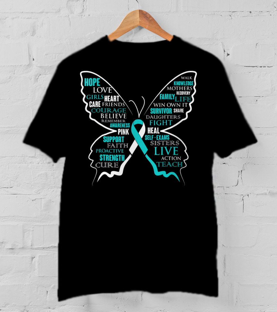 Hope Faith Courage Love Butterfly Cervical Cancer Awareness T-Shirt