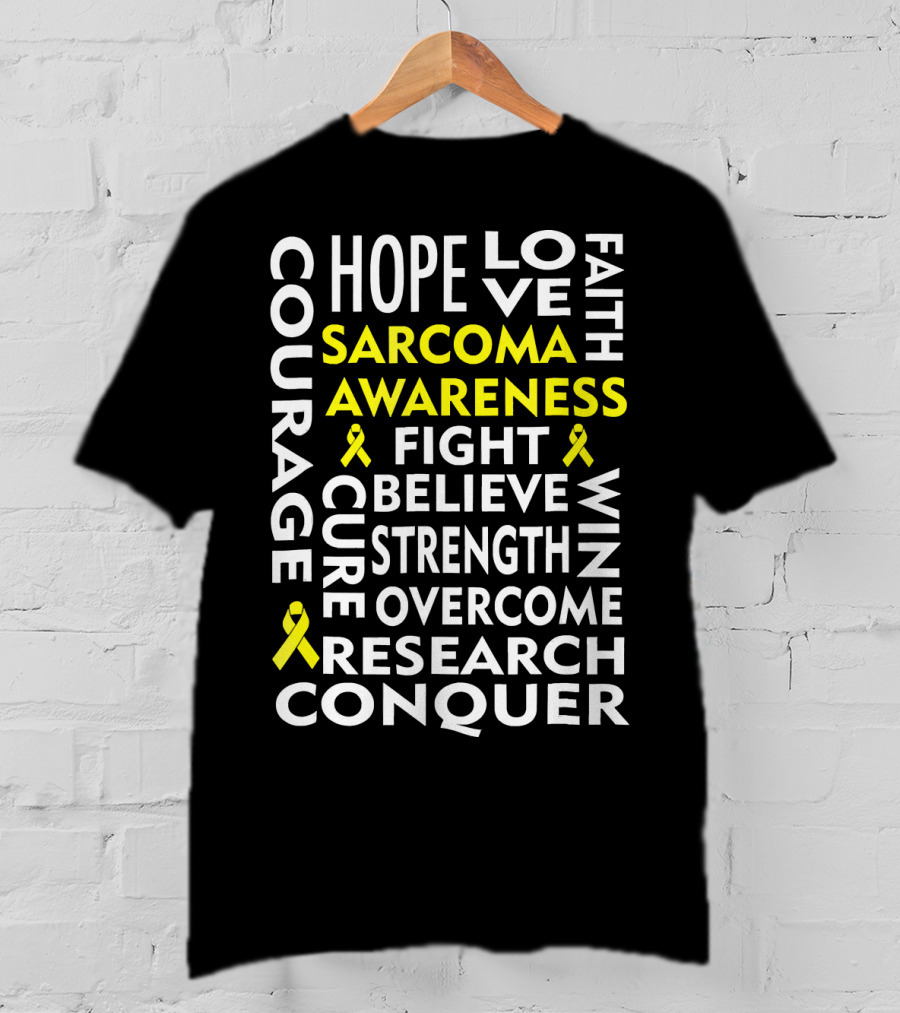 Sarcoma Awareness Yellow Ribbon Hope Courage Fight Conquer T-Shirt