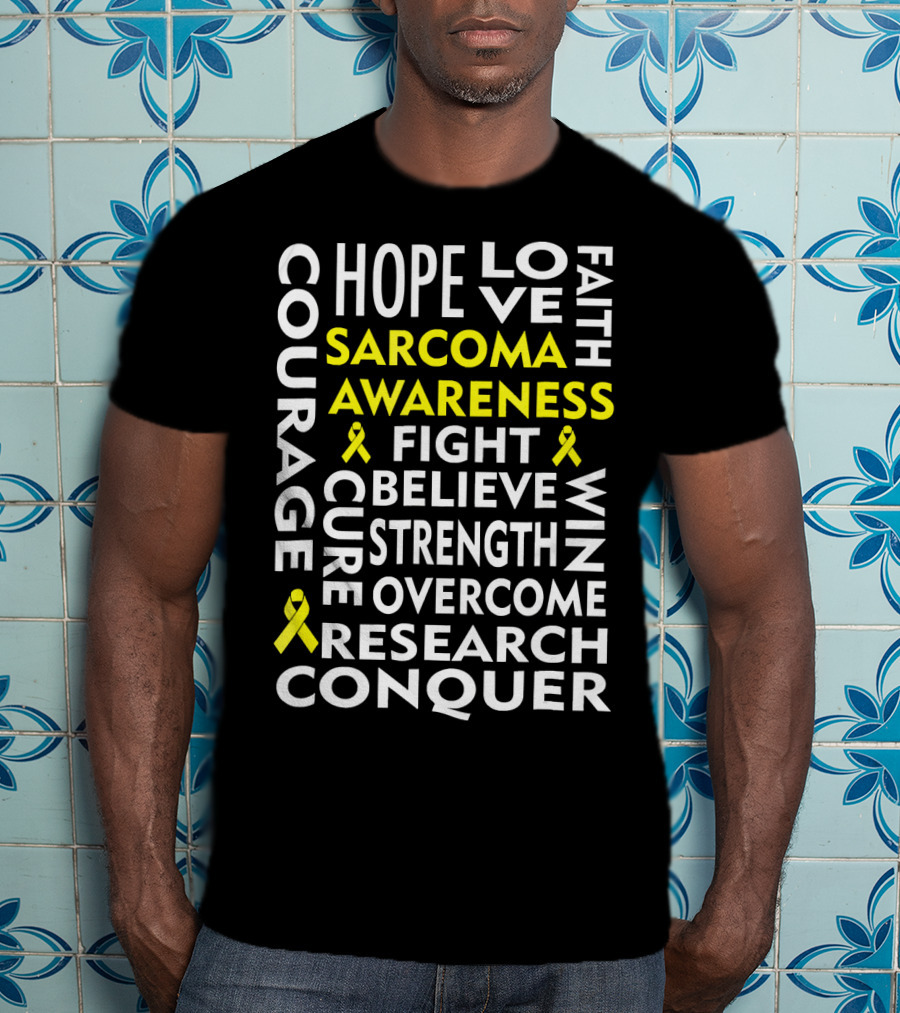 Sarcoma Awareness Yellow Ribbon Hope Courage Fight Conquer T-Shirt