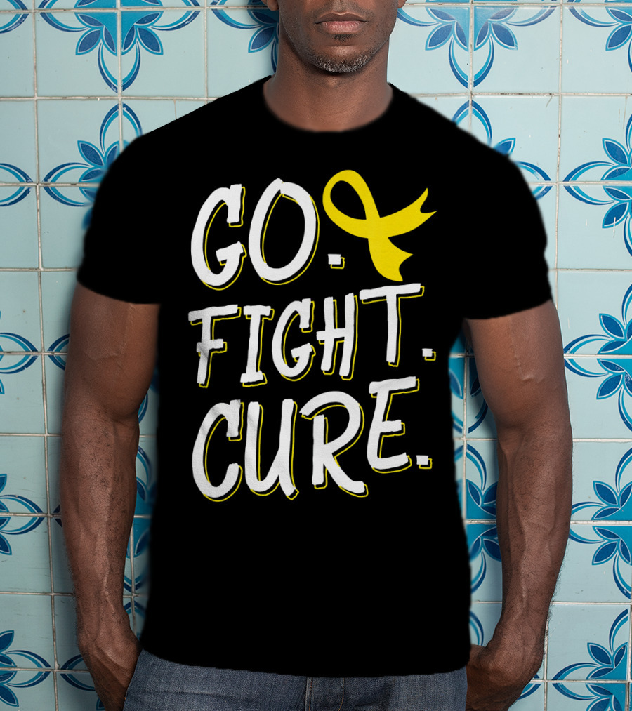 Go Fight Cure Childhood Cancer Gold Ribbon Awareness T-Shirt