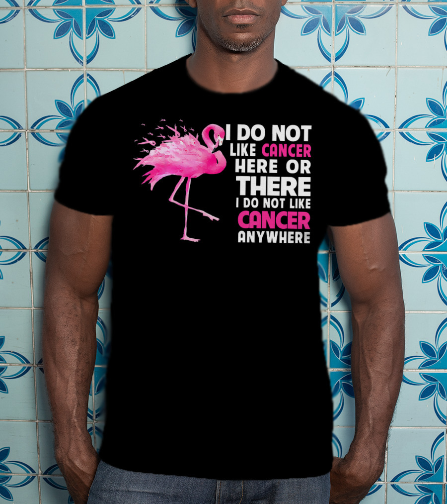 I Do Not Like Cancer Anywhere Pink Flamingo Breast Cancer Awareness T-Shirt