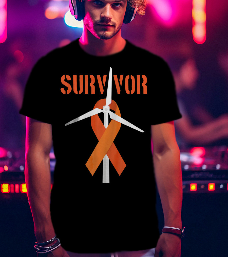 Survivor Windmill Orange Ribbon Cancer Awareness T-Shirt