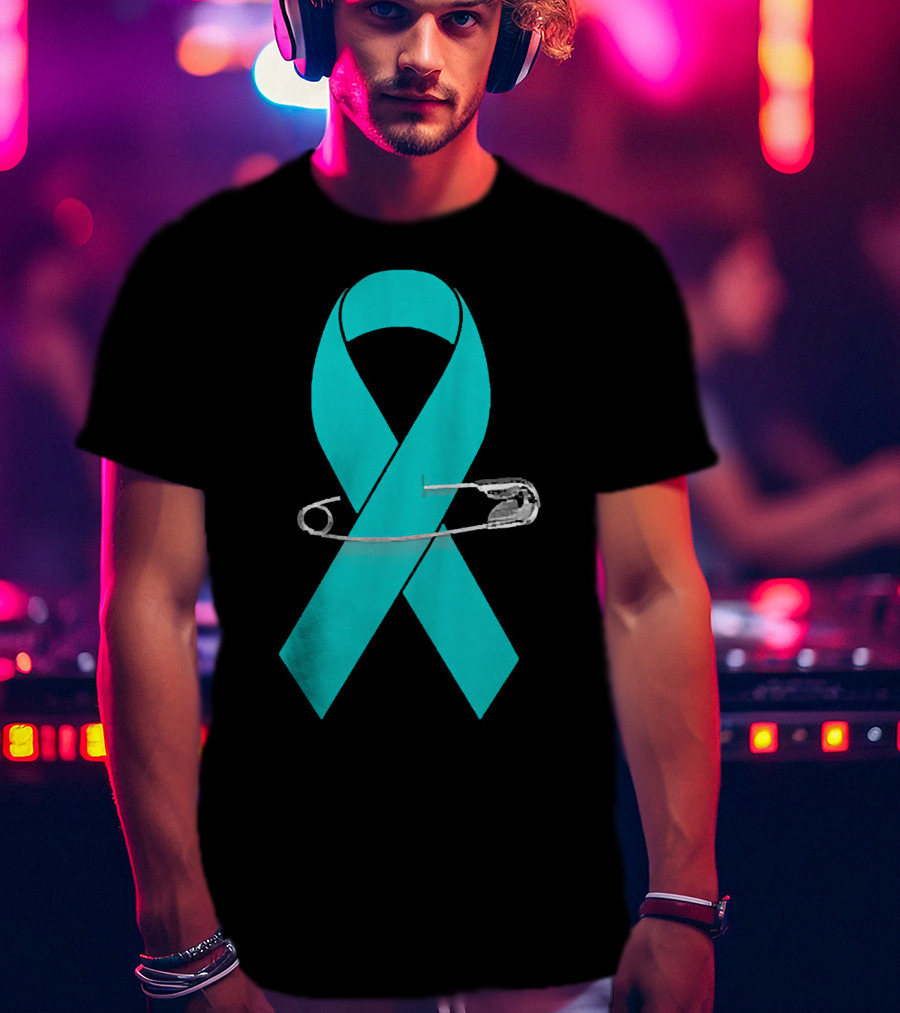 Ovarian Cancer Awareness Walk Support Ribbon With Safety Pin T-Shirt