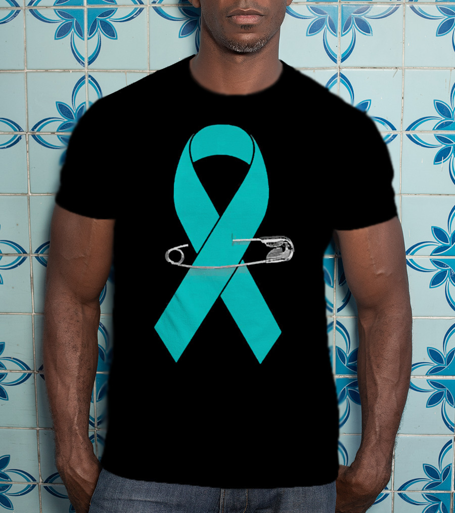 Ovarian Cancer Awareness Walk Support Ribbon With Safety Pin T-Shirt