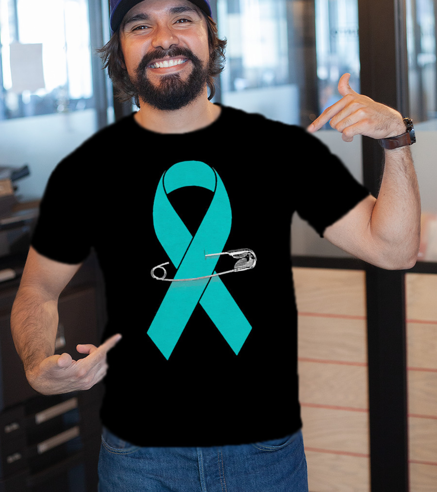 Ovarian Cancer Awareness Walk Support Ribbon With Safety Pin T-Shirt
