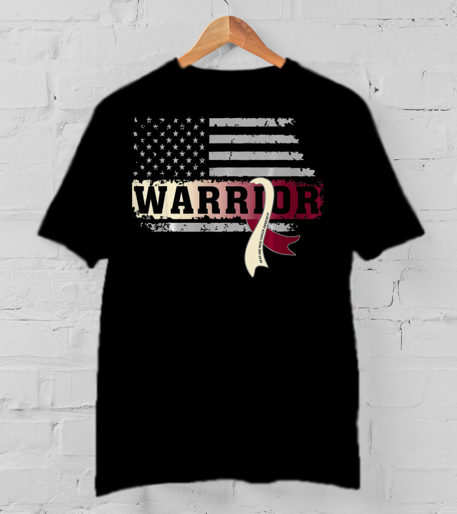 Warrior Head And Neck Cancer Ribbon American Flag T-Shirt