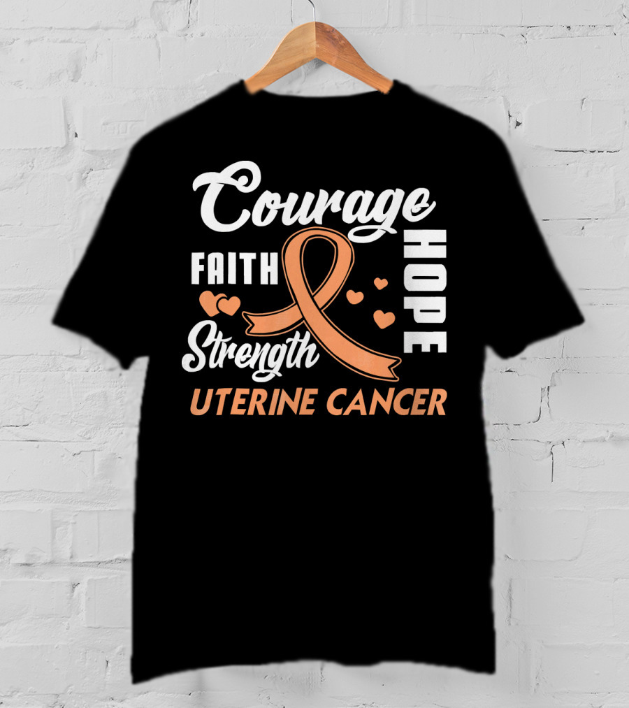 Courage Faith Strength Hope Uterine Cancer Fight Wear Peach T-Shirt