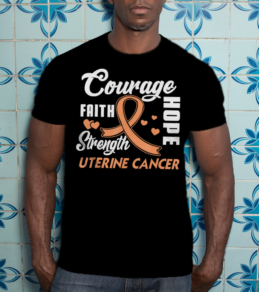 Courage Faith Strength Hope Uterine Cancer Fight Wear Peach T-Shirt