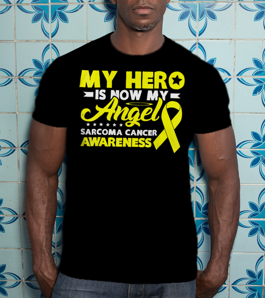 My Hero Is Now My Angel Sarcoma Cancer Awareness Yellow T-Shirt