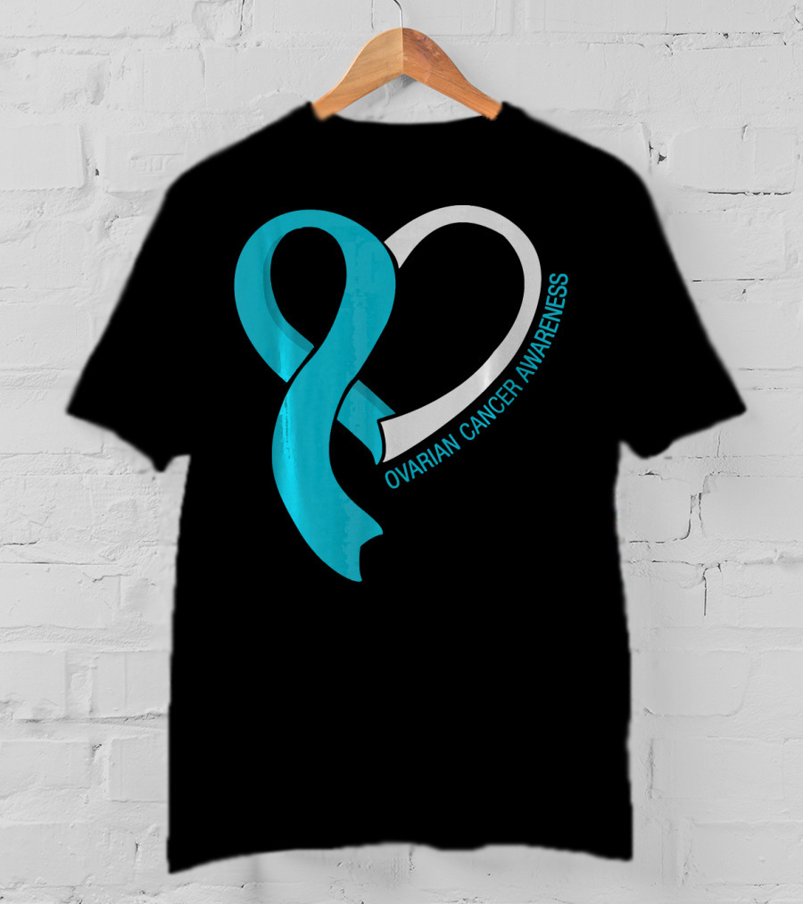 Ovarian Cancer Teal Heart Ribbon Awareness T-Shirt