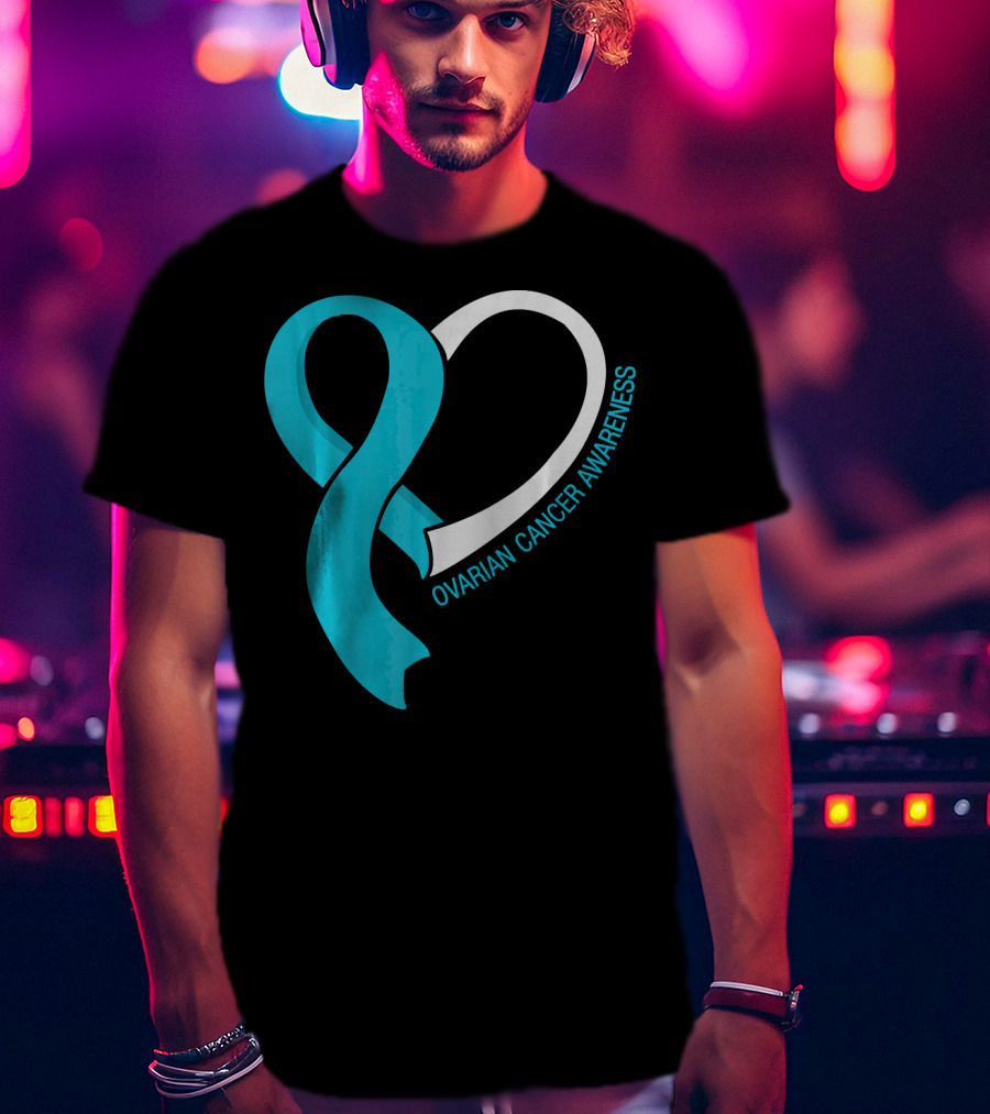 Ovarian Cancer Teal Heart Ribbon Awareness T-Shirt