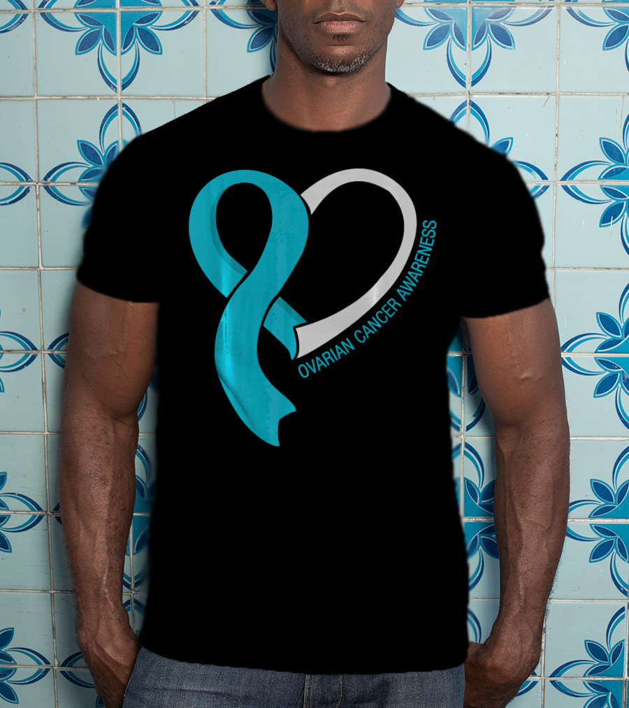 Ovarian Cancer Teal Heart Ribbon Awareness T-Shirt