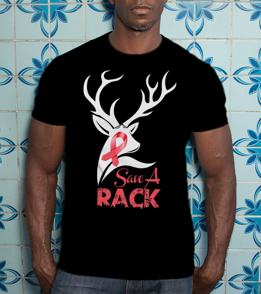 Save A Rack Breast Cancer Awareness Pink Ribbon Deer Antlers T-Shirt