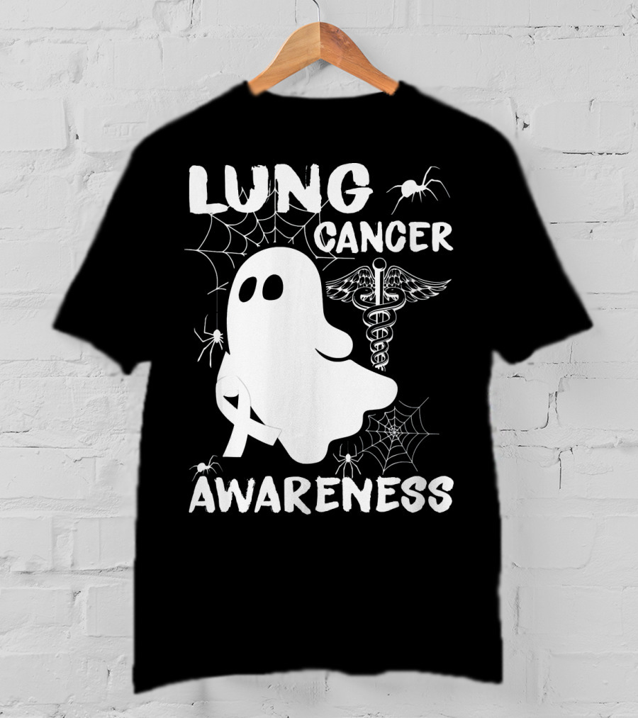 Lung Cancer Awareness Boo Ghost With Spider Webs And Spider T-Shirt