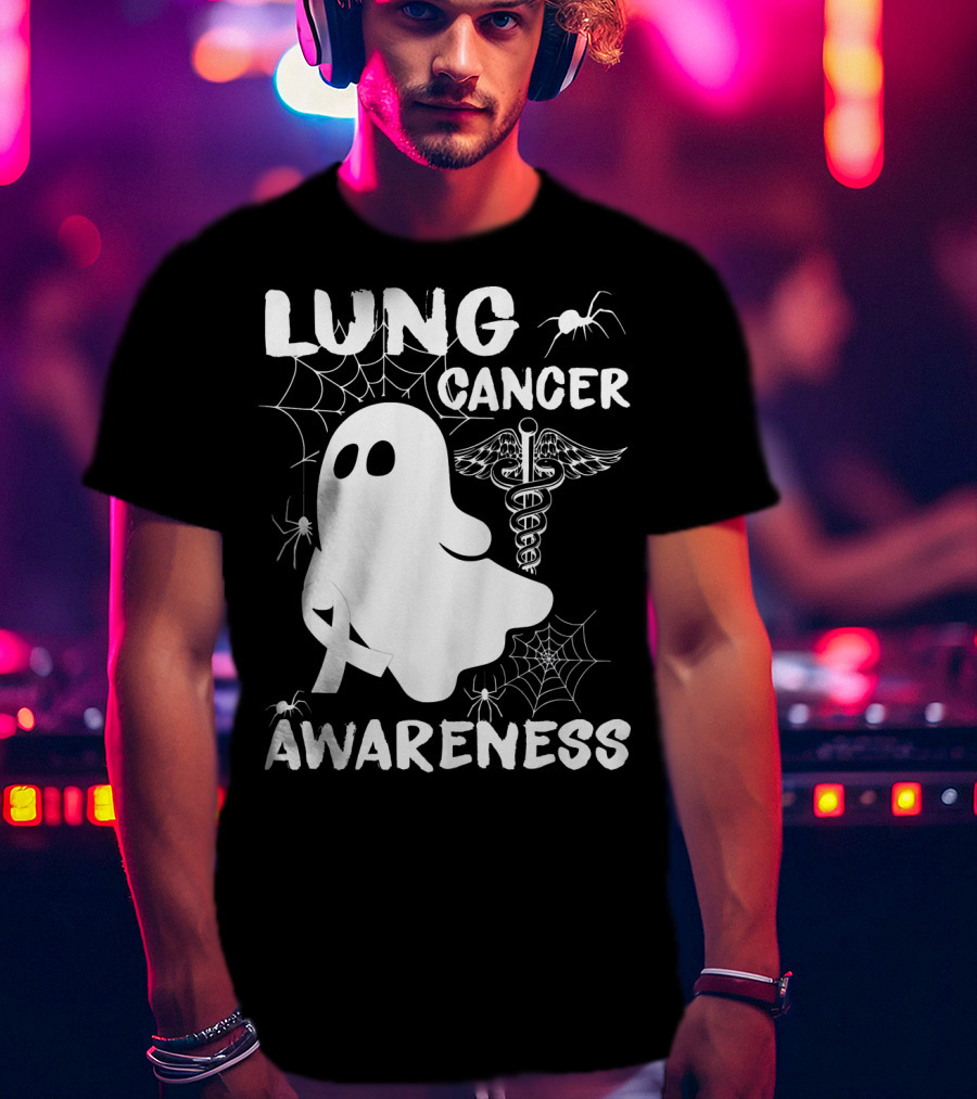 Lung Cancer Awareness Boo Ghost With Spider Webs And Spider T-Shirt