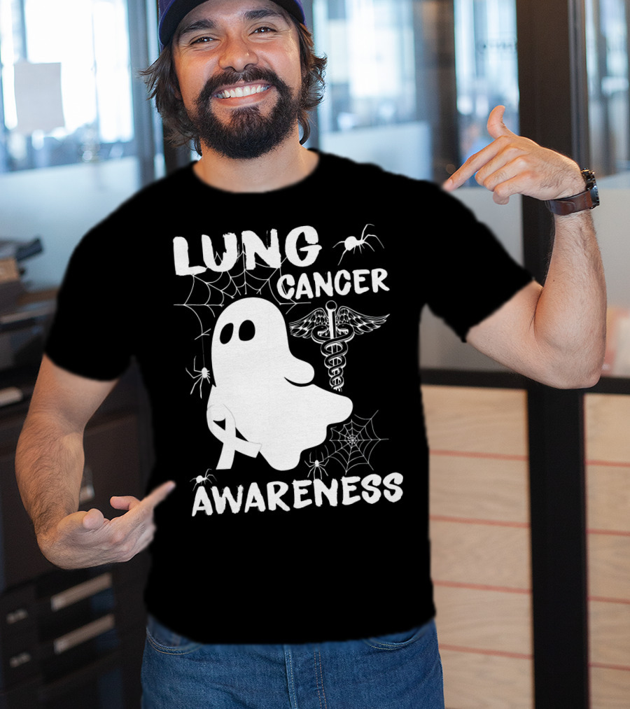 Lung Cancer Awareness Boo Ghost With Spider Webs And Spider T-Shirt